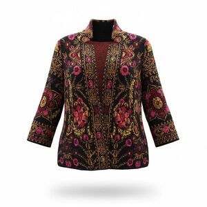 Moth By Anthropologie Black Floral Cardigan Sweater Jacket Size XXS Cotton Rayon